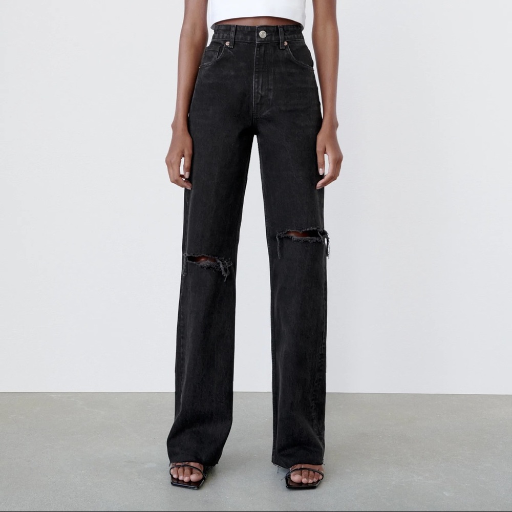 Zara ripped wide leg jeans